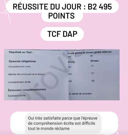 Attestation TCF DAP — B2, 495 points