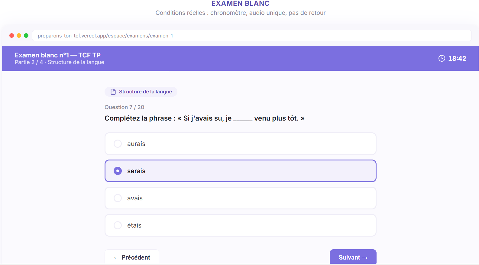 Examen blanc chronométré, partie structure de la langue